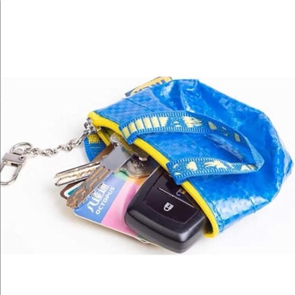 IKEA Knolig mini shopper tote keychain blue yellow coin purse - Picture 7 of 10